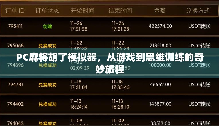 PC麻将胡了模拟器,从游戏到思维训练的奇妙旅程 PC麻将胡了模拟器,从游戏到思维训练的奇妙旅程