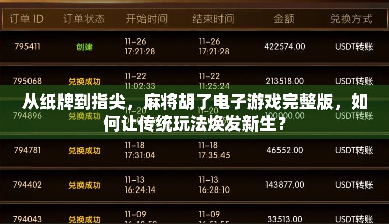 从纸牌到指尖，麻将胡了电子游戏完整版，如何让传统玩法焕发新生？